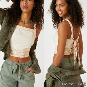 Anthropologie Pilcro patchwork cami crop top with‎ lace up back